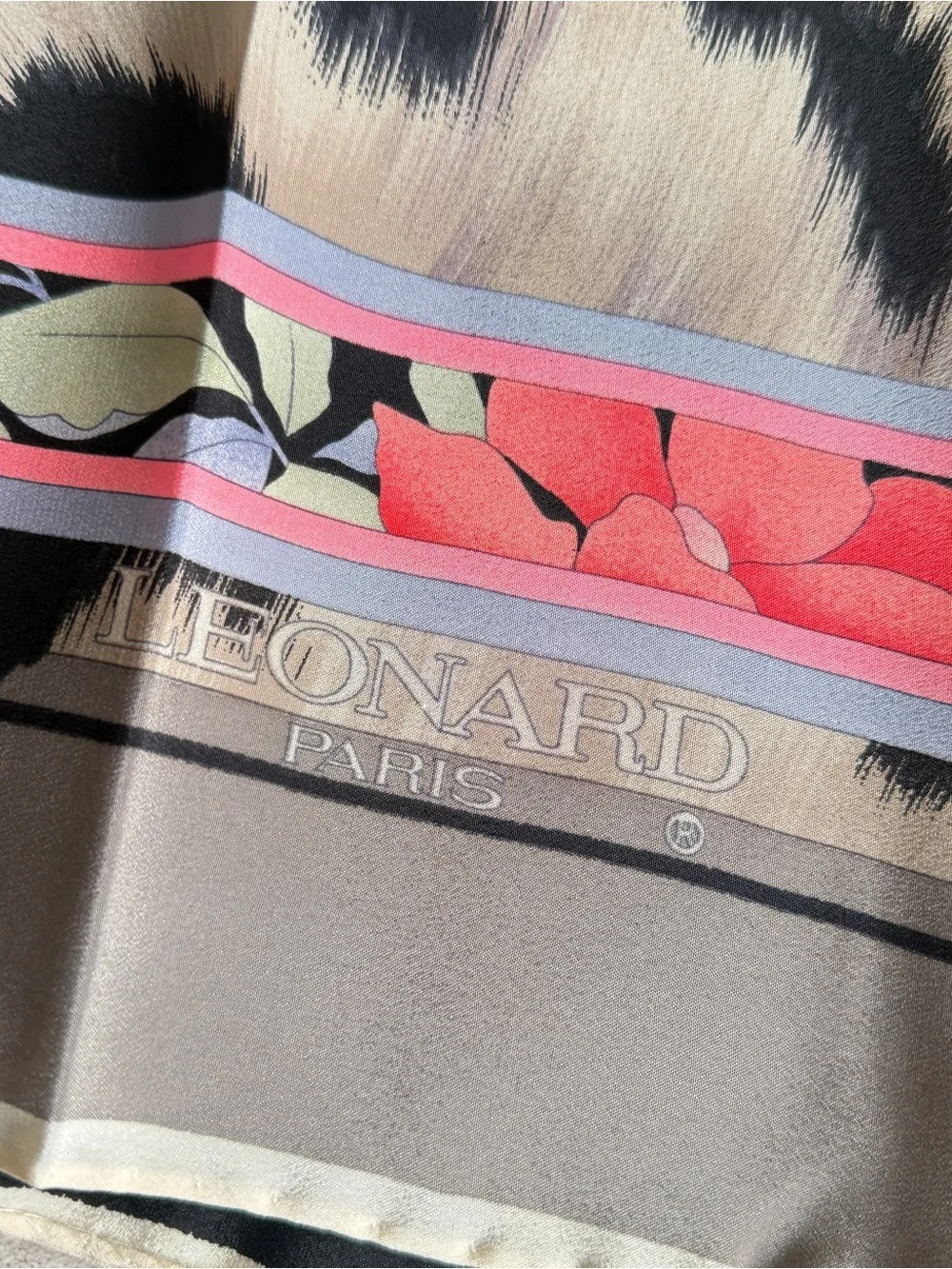 Leonard vintage silk scarf -Print Faux Fur Scarf with Purple Accent - Silk